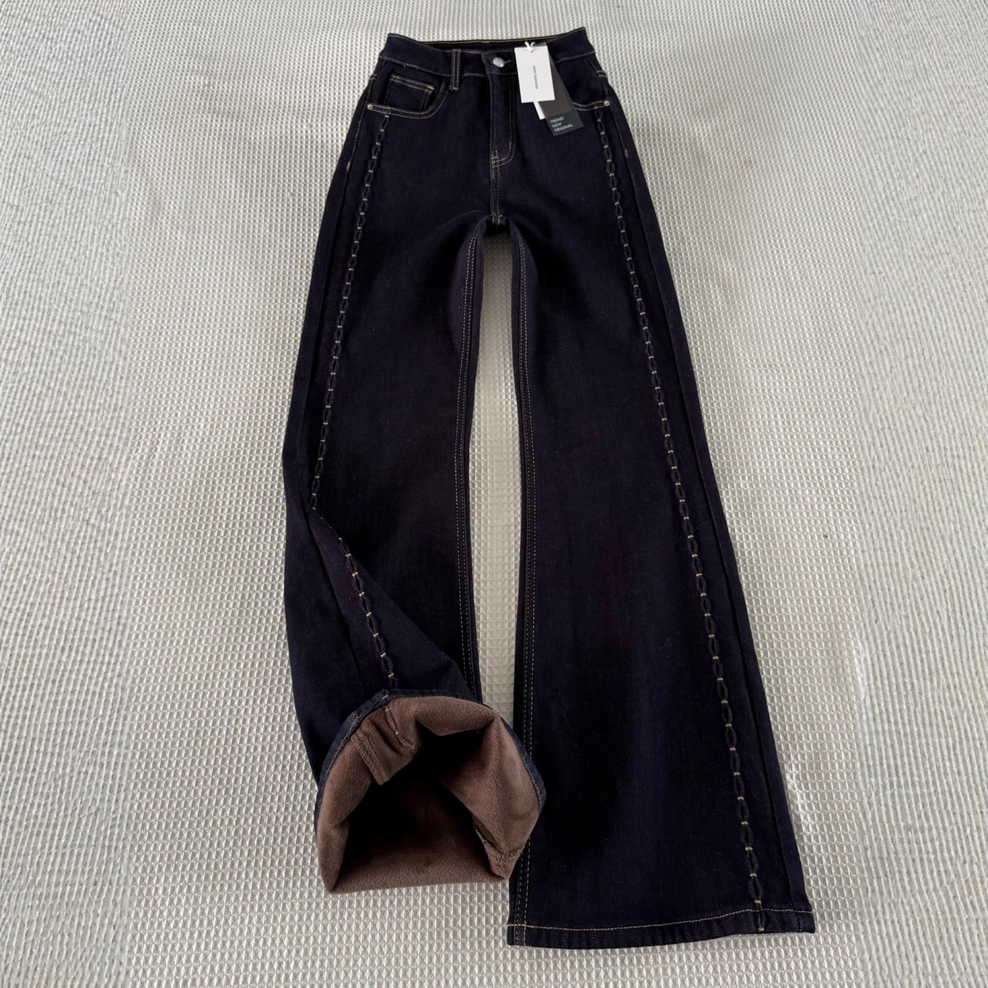 加绒加厚微喇牛仔裤女冬季大码胖mm高腰显瘦宽松垂感不贴腿喇叭裤