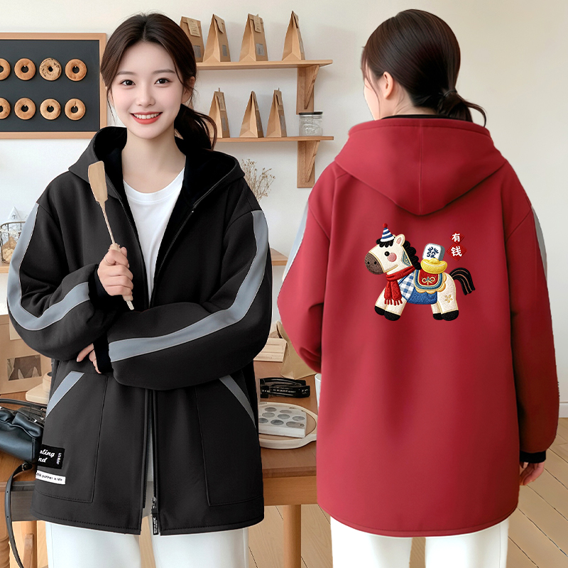 加绒长袖罩衣围裙工作服外穿保暖成人上班秋冬双拉链反光条设计