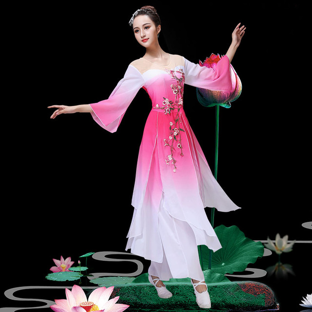 古典舞演出服女飘逸中国风民族扇子舞伞舞雪纺秧歌服装广场舞套装