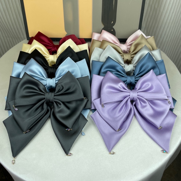 新款气质纯色大四层高级感蝴蝶结弹簧夹后脑勺半披发发夹发卡头饰