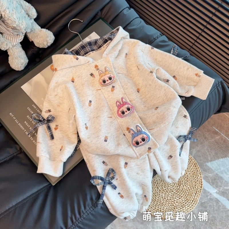 女童套装2025春秋季新款儿童时尚洋气卡通舒适卫衣卫裤两件套潮流