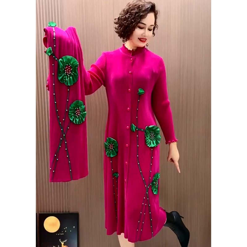 邑衫妈妈新款宽松高档时尚褶皱连衣裙中老年女装夏装洋气长款裙子