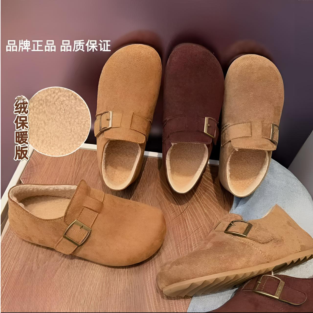 一脚蹬加绒勃肯鞋复古风厚底全包平底勃肯鞋琥珀流光