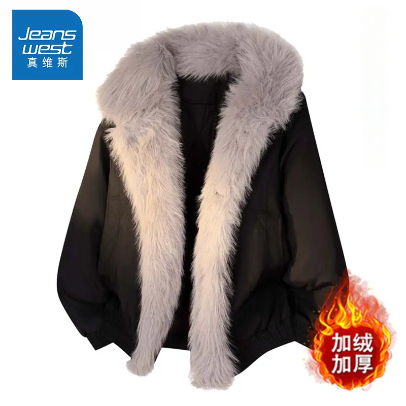 真维斯冬季新款复古时尚棉衣男士加厚保暖宽松毛领情侣款外套