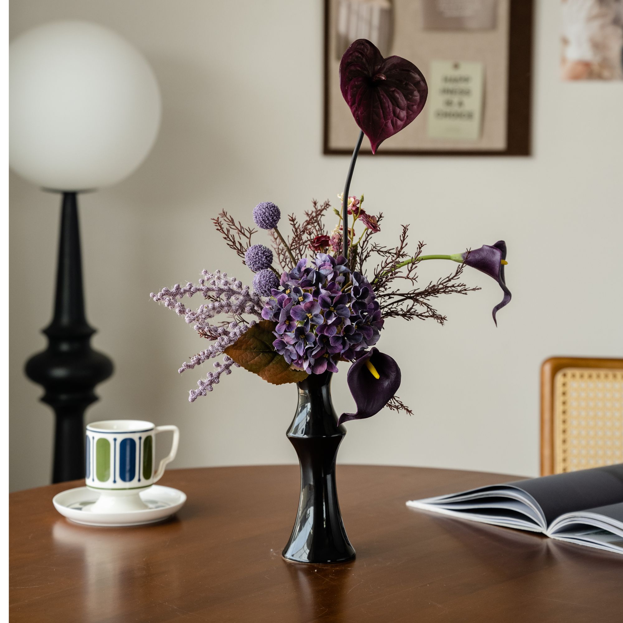 轻奢高端设计师款紫色系仿真花束套装桌花客厅餐桌样板间艺术装饰