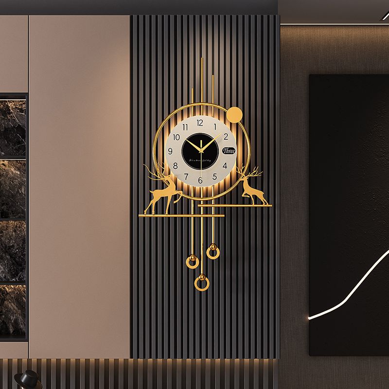 客厅木格栅装饰挂钟轻奢高级感时钟挂墙2025新款现代简约大气钟表