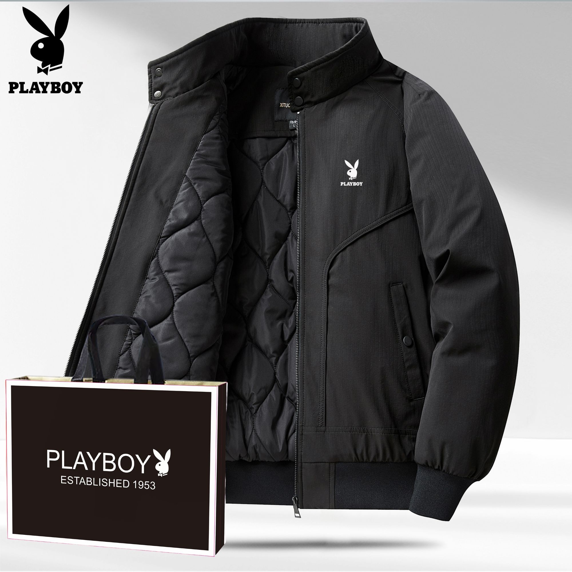 花花公子潮流男士2025新款秋冬立领保暖加棉加厚宽松休闲工装夹克