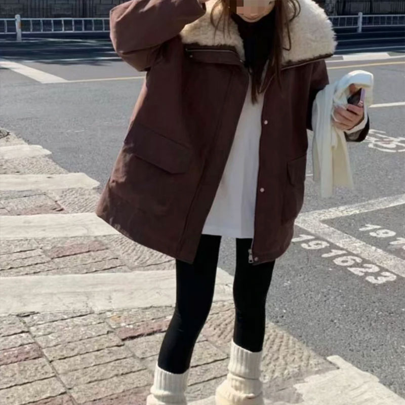 2025新款高级感气质百搭加厚保暖外套宽松显瘦中长款派克棉服女士