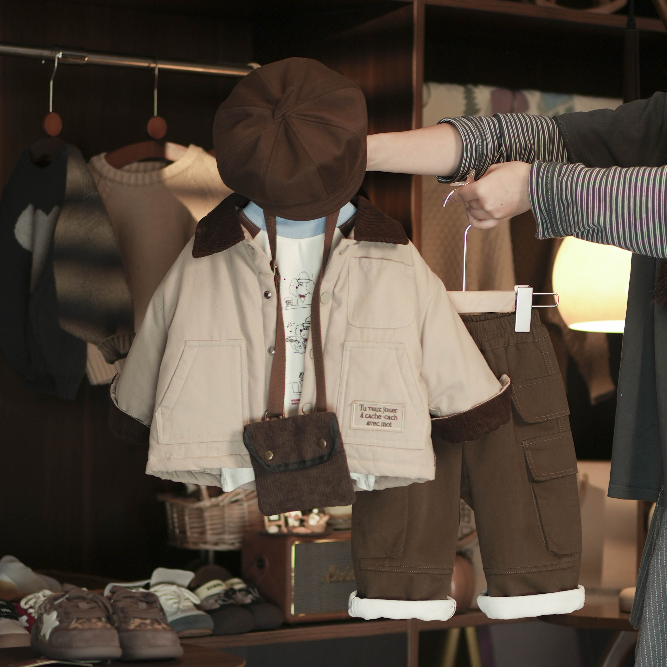 【俩只橙】《冬》恩巴look~翻领棉布卡其棉服+加厚ins打底+加绒棉布裤