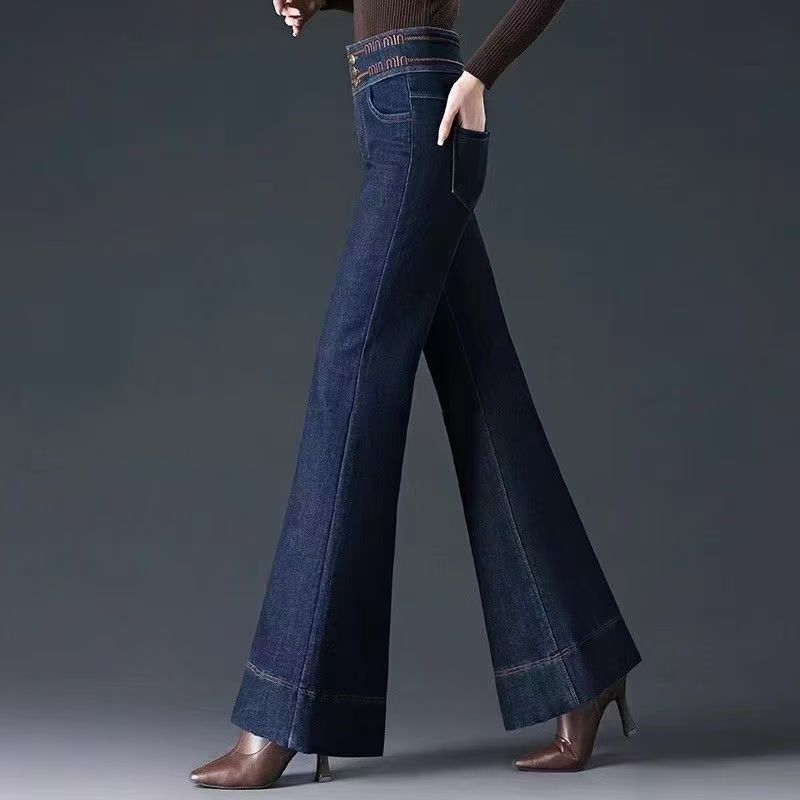 丹宁蓝牛仔裤女2025年春秋新款高腰微喇显瘦百搭直筒大喇叭裤ins