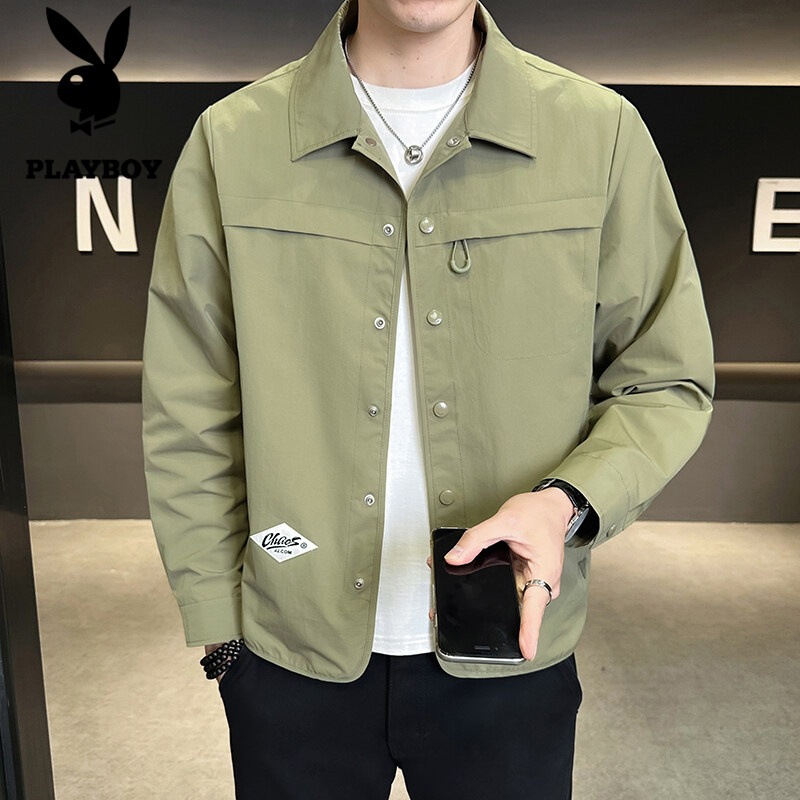 PLAYBOY/花花公子男士春长袖修身工装男装翻领夹克休闲短休闲外套