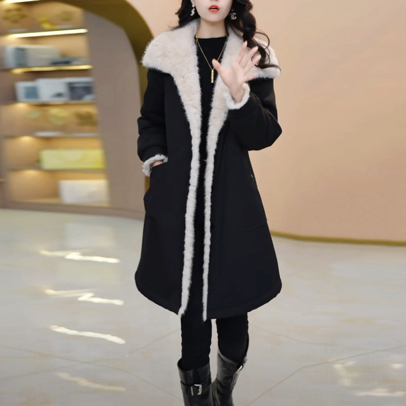 麦尔登加绒加厚外套女2025冬季新款时尚加厚保暖中长款双面穿大衣