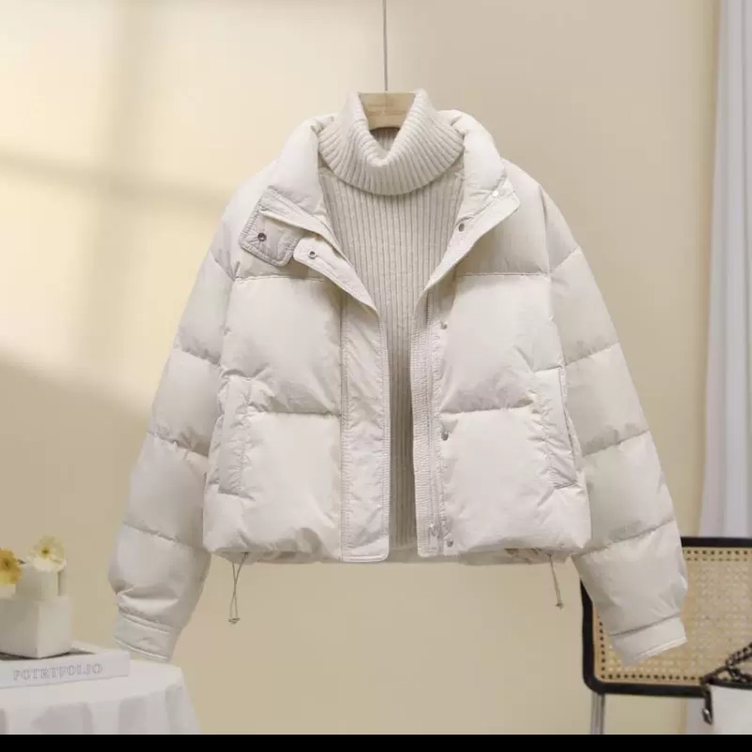 美式甜美短款立领加厚休闲棉衣冬季小个子洋气减龄羽绒棉服外套女