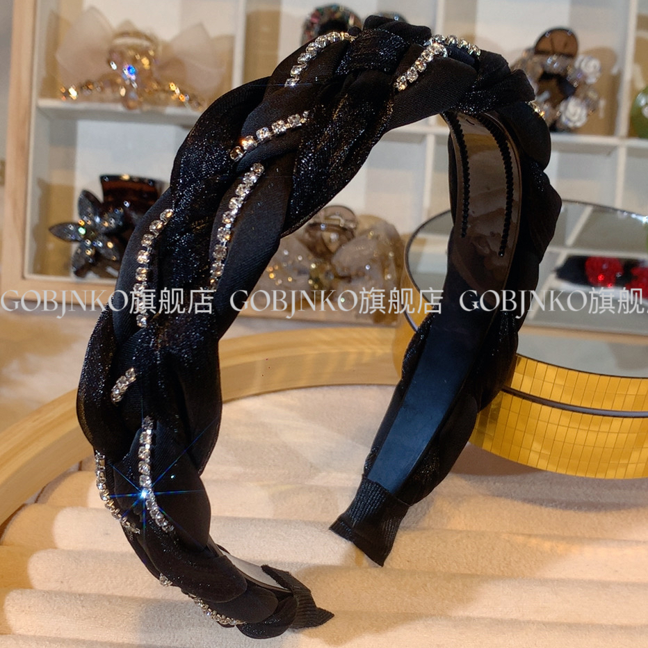GOBJNKO韩版小香风发箍黑色简约编织宽边头箍百搭气质经典时尚