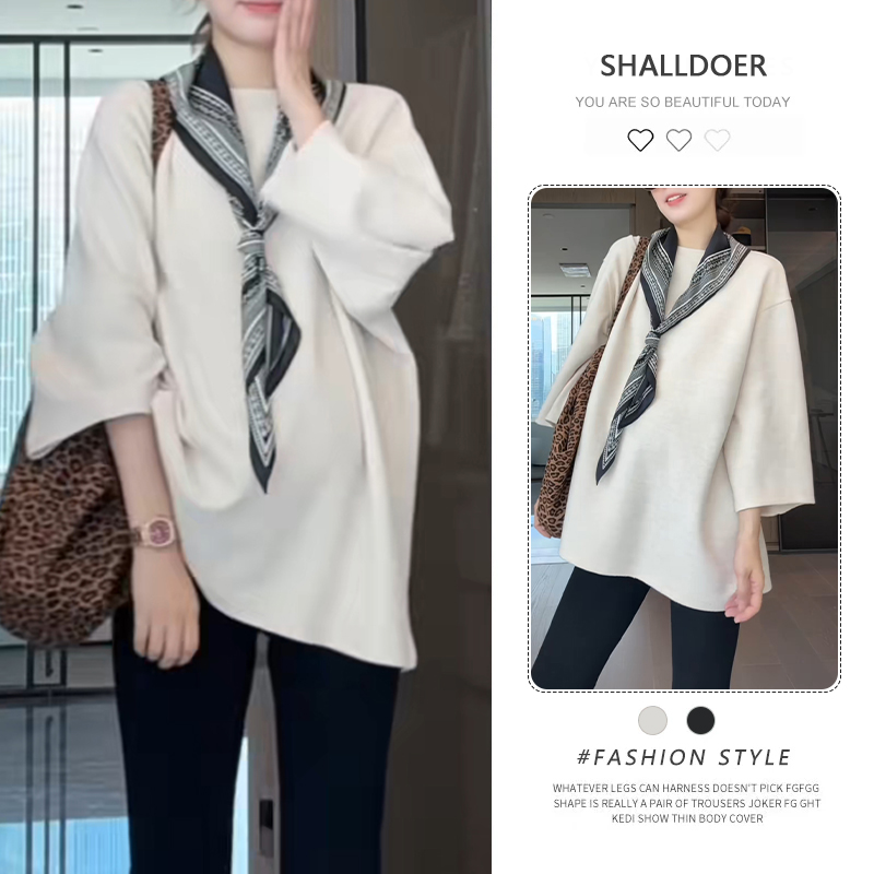 设计感纯色慵懒风长袖T恤女2025春秋季新款中长款休闲百搭打底衫