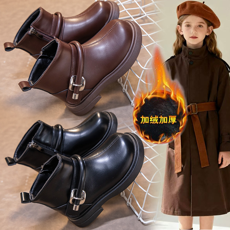 童鞋女童单靴时尚软底2025冬季新款复古流行女孩马丁靴棉靴