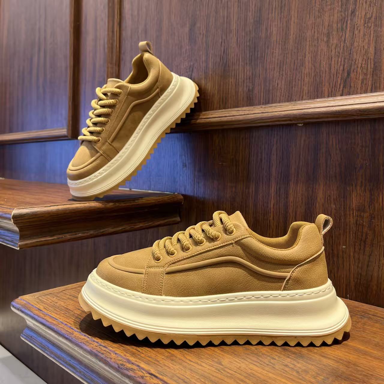 男鞋2025素色厚底秋季新款时尚简约增高潮流休闲鞋低帮系带鞋子