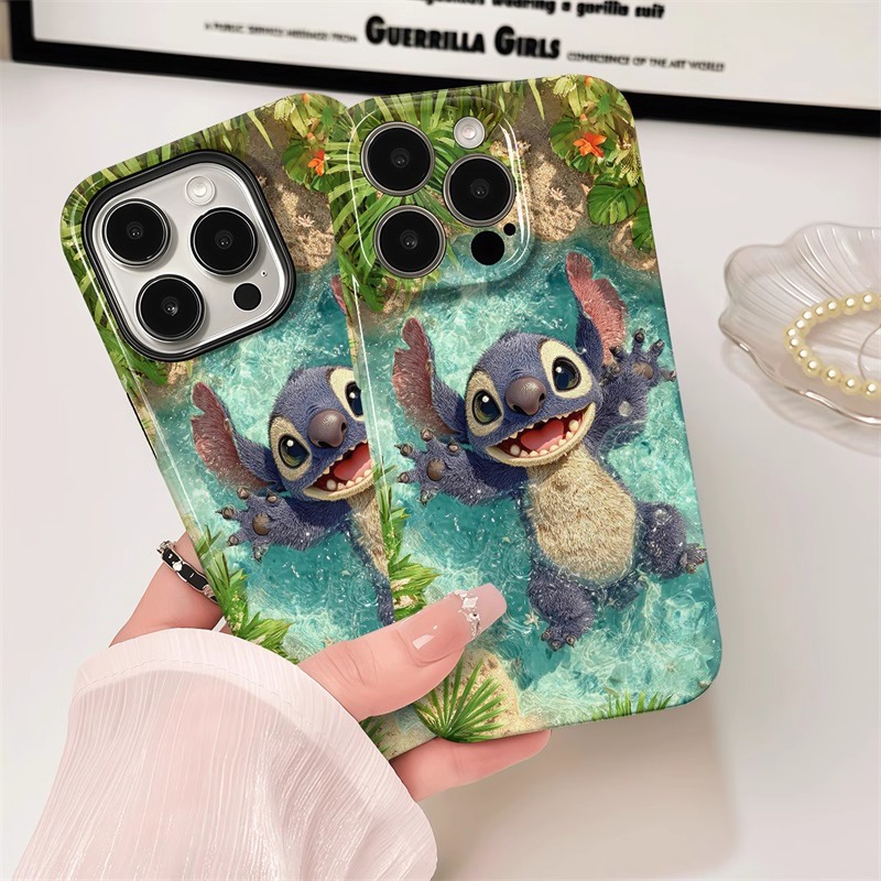 水池史迪仔适用苹果17手机壳华为创意16小米15卡通oppo菲林二合一