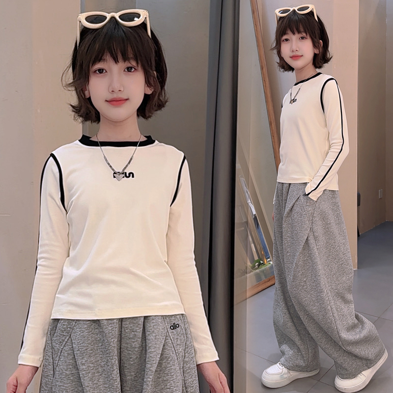 2025女中大童长袖春秋秋冬T恤洋气卫裤显瘦百搭时尚简约打底爆款