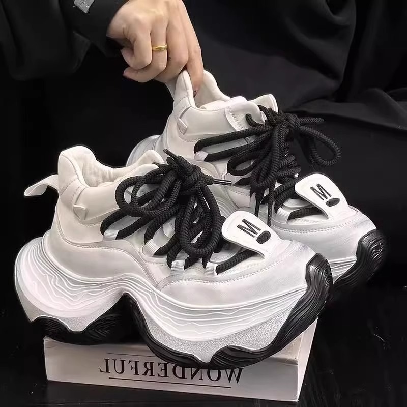 欧货皮款老爹鞋ins超火厚底松糕高帮运动鞋小白鞋休闲小个子女鞋