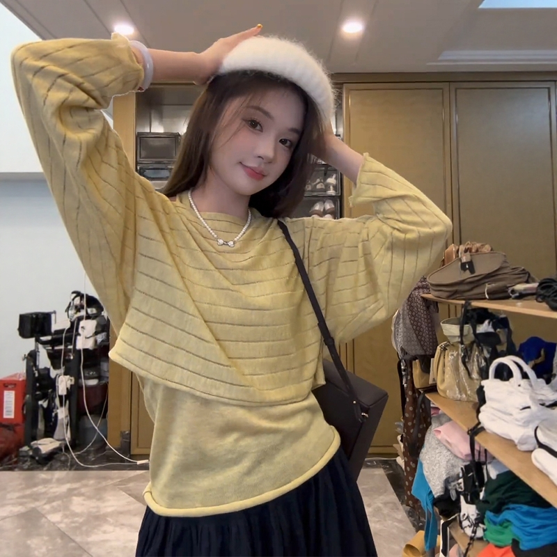 减龄氛围感穿搭一整套韩系chic别致叠穿上衣两件套装女毛针织衫