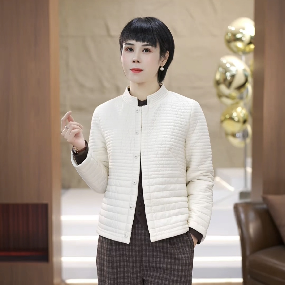 【渲渲推荐】XR-F5827秋季休闲气质条纹外套棉服