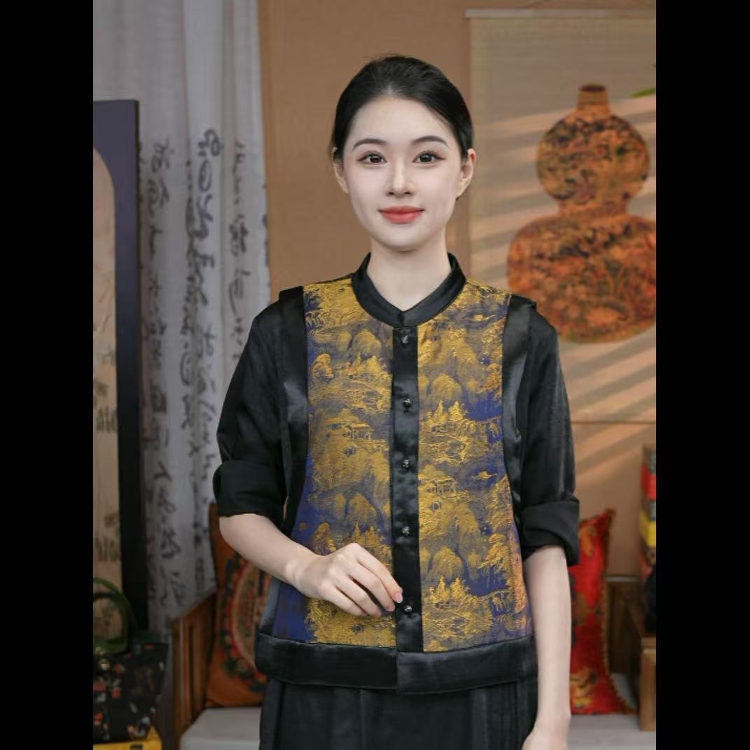[江南春马甲]秋冬新款新中式复古缎夹新中式双面穿马甲