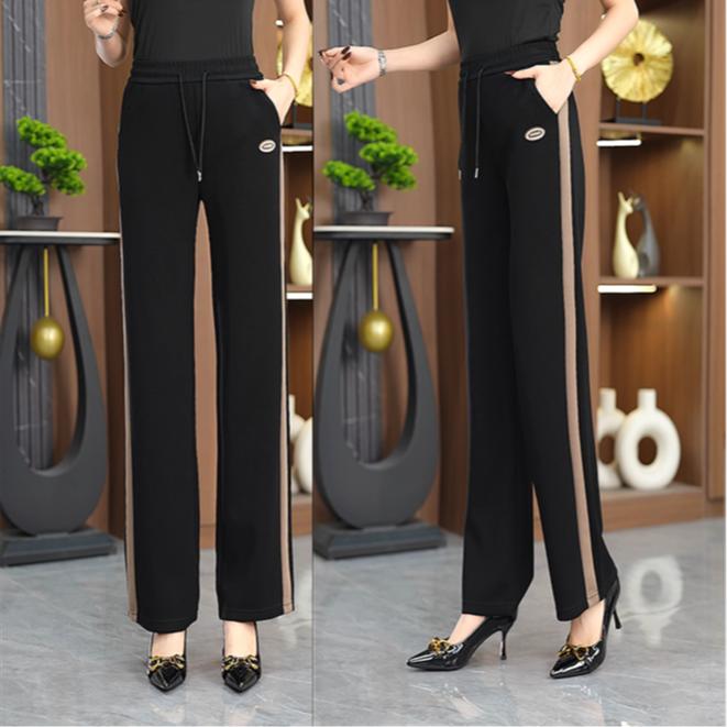 秋季新款 时尚高腰抽绳运动休闲裤女百搭宽松显瘦直筒阔腿裤长裤