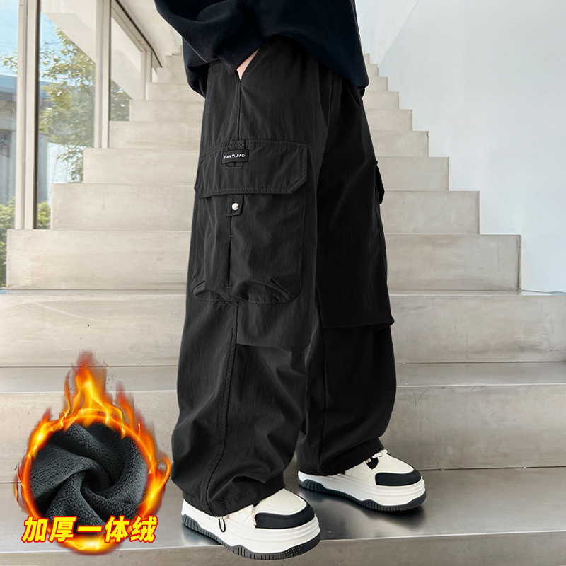 儿童装男童冬季加绒裤子2025新款中大童春秋冬款男孩加厚工装裤潮