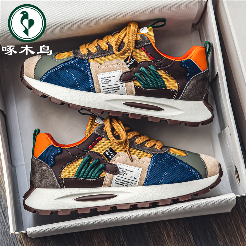 啄木鸟男鞋冬季新款潮流百搭休闲网面鞋子男款运动跑步厚底阿甘鞋