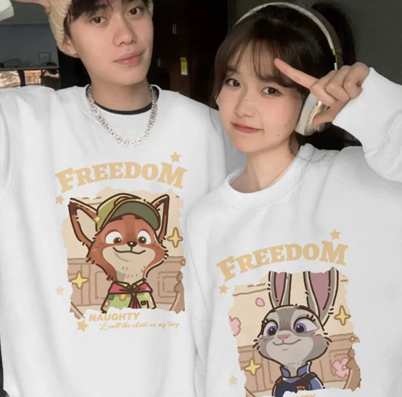 尼克朱迪情侣装圆领卫衣秋冬季2025新款百搭本命年ins外套装加绒