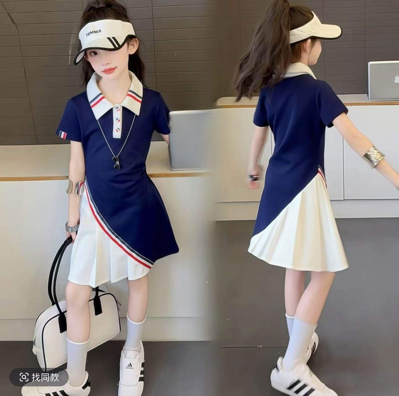 女童夏季翻领连衣裙2025新款儿童韩系运动风时尚洋气POLO领休闲裙