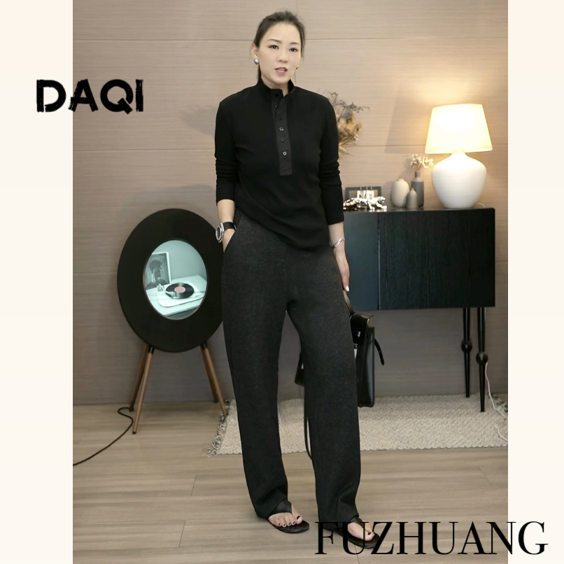 6811秋季醋酸+羊毛时尚百搭简约大气高级感休闲弯刀裤