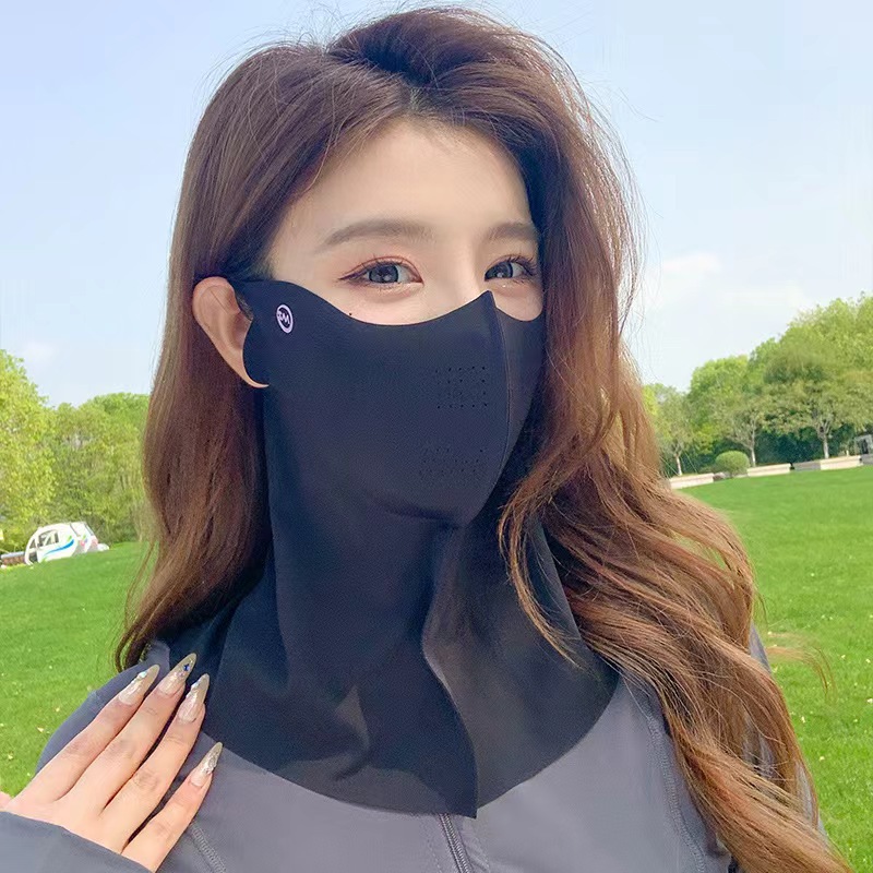 防晒面罩全脸防紫外线女夏季冰丝薄款开车护颈面纱遮脖子透气口罩