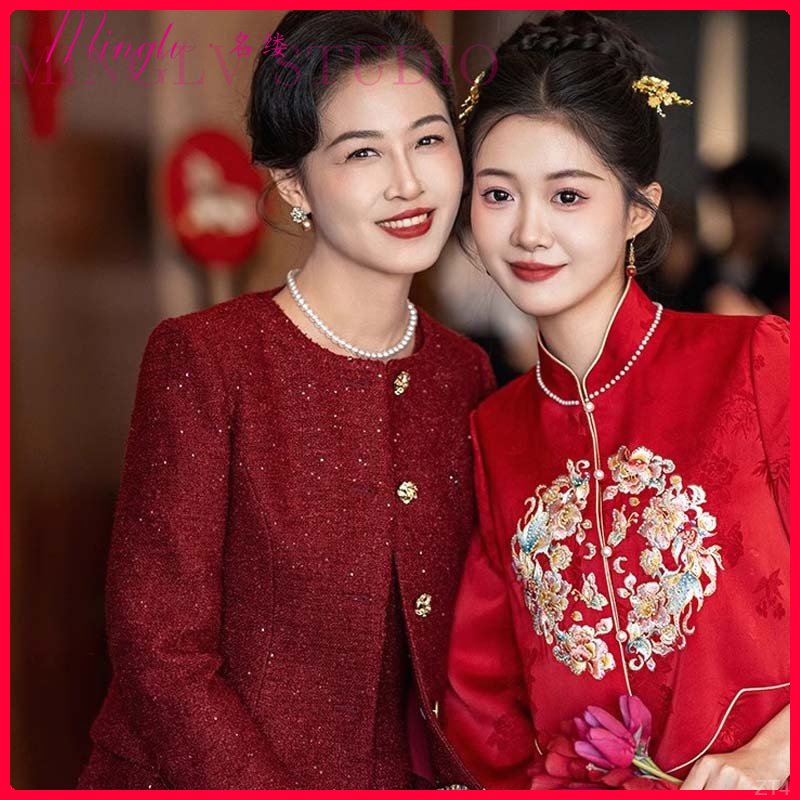 名缕2025年新款秋冬季时尚气质优雅红色小香风套装轻奢高级感套装