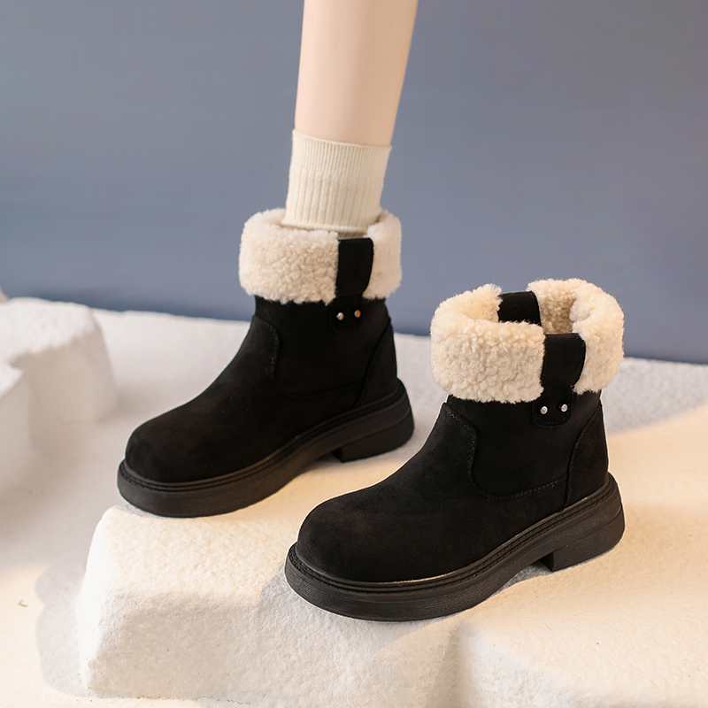 小码34时尚雪地靴女款2025冬季新款显瘦保暖加绒短靴防水复古棉鞋