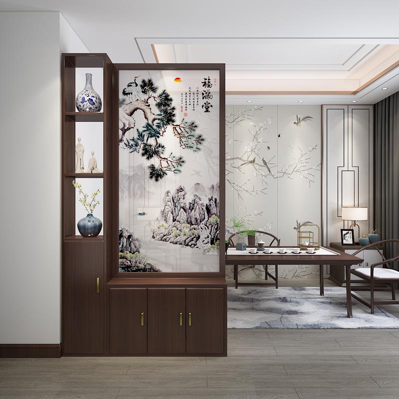 新中式屏风进门入户玄关隔断客厅置物架现代简约装饰实木换鞋柜