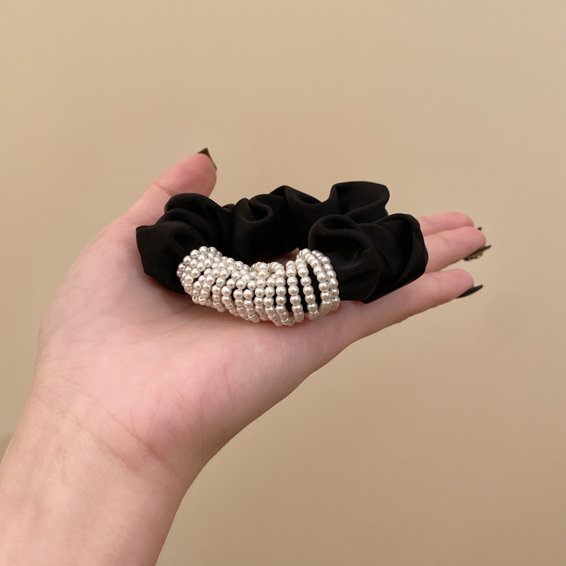 头花复古~简约串珠发圈女色感头绳2024新款黑时尚大肠