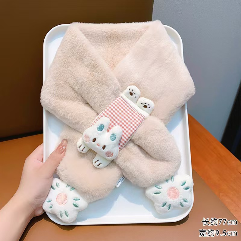 儿童围巾男女童超萌可爱毛毛绒保暖兔子婴儿卡通秋冬宝宝防风围脖