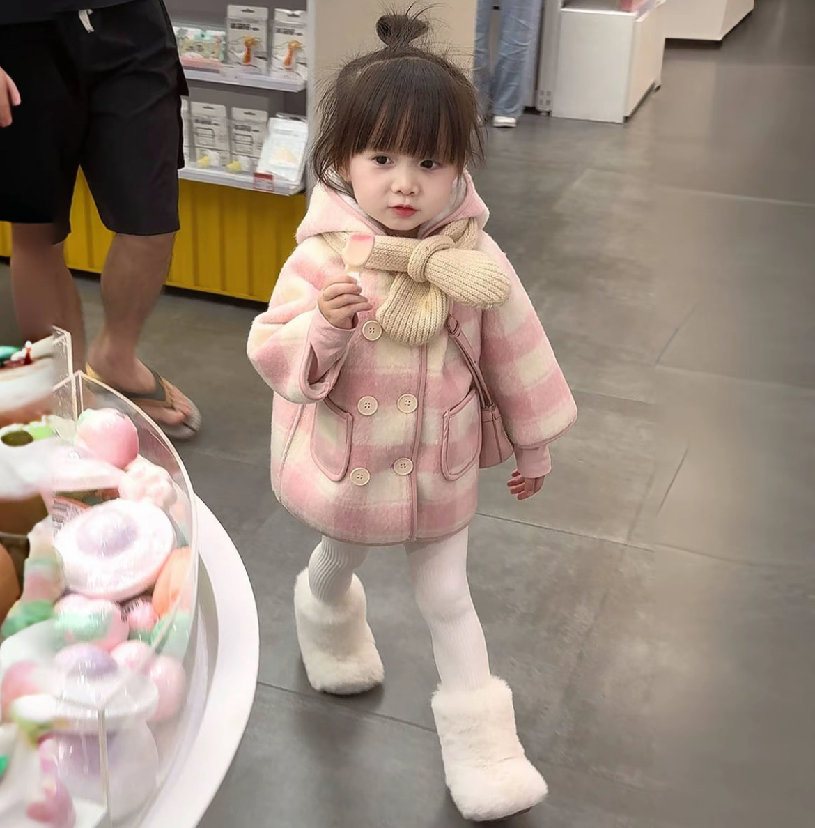 女童2025新款冬装宝宝洋气韩版毛呢大衣加绒加厚格子呢子外套