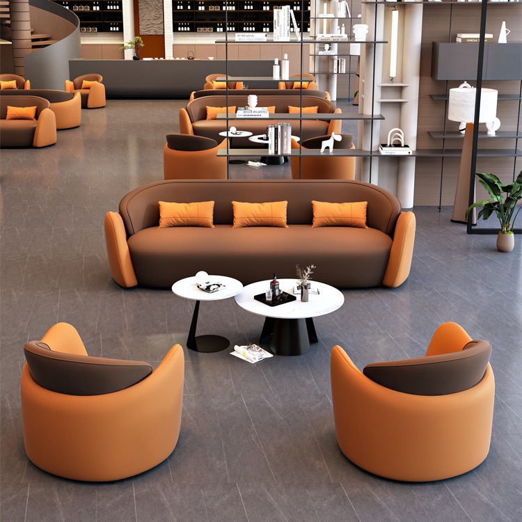 轻奢现代皮艺沙发商务办公洽谈桌椅酒店大堂休息区售楼处接待沙发