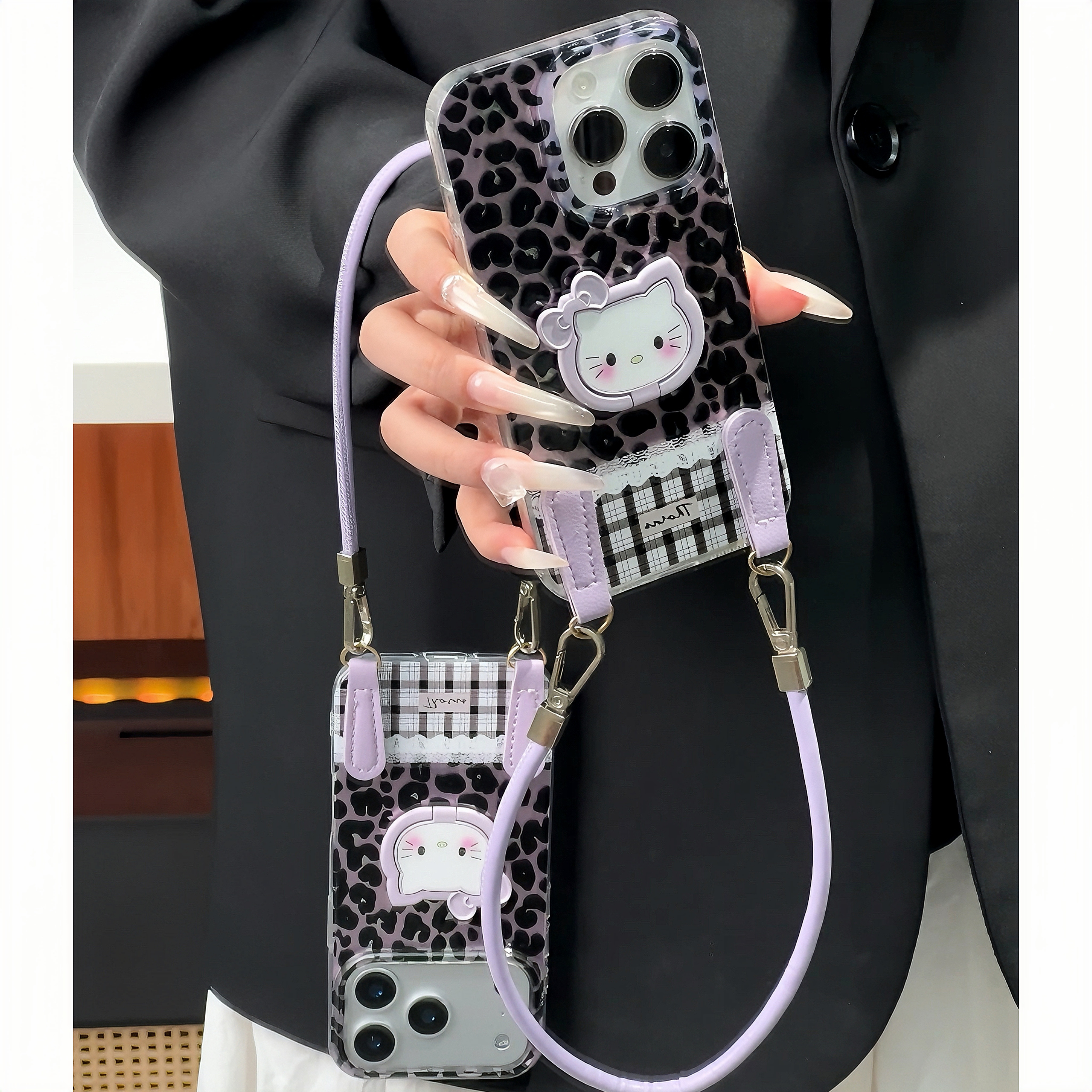 雅天立甜酷豹纹拼接KT适用苹果17手机壳15/16女华为vivo小米oppo