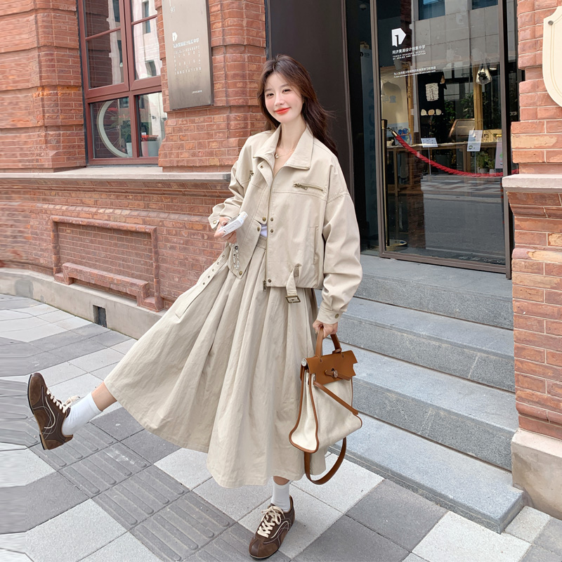 甜酷工装风套装裙女2025春秋新款复古盐系显瘦小个子英伦风两件套