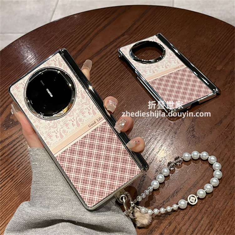 适用华为matex5折叠典藏版手机壳matex6韩风格纹花朵铰链全包中轴