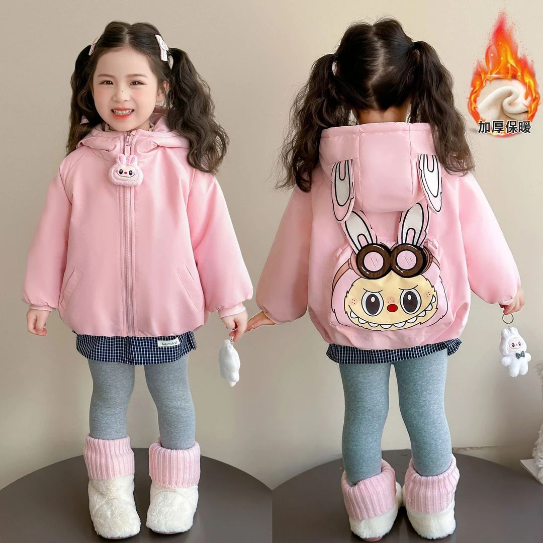 女童加厚棉服套装冬季2025新款洋气儿童卡通棉衣女宝宝棉袄甜美潮