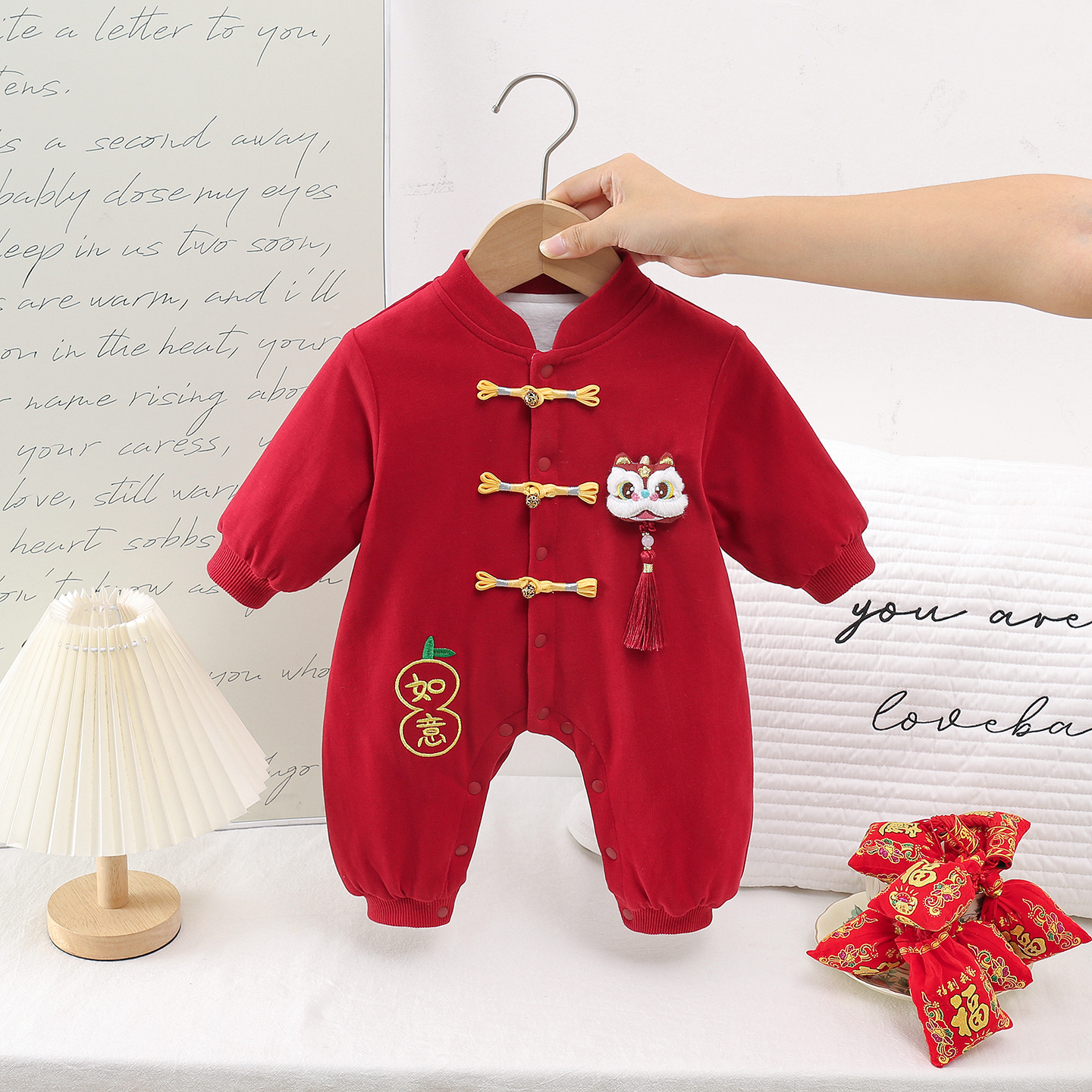 周岁礼服宝宝周岁秋季薄棉爬行衣服生日抓周岁宝宝秋冬爬行衣服