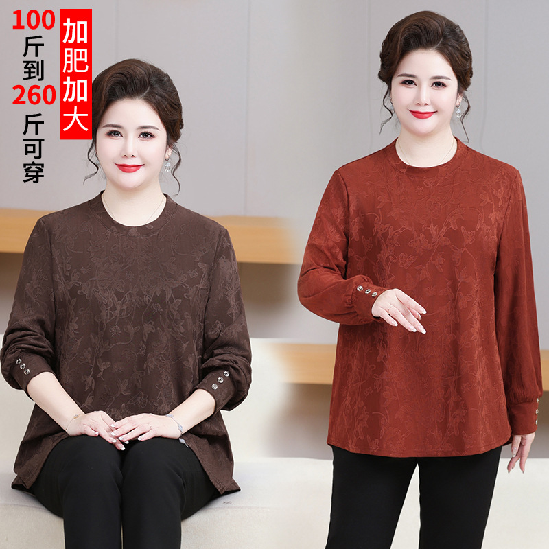 中老年人妈妈冬装加绒超厚打底衫女冬季特大码老人奶奶保暖衣卫衣