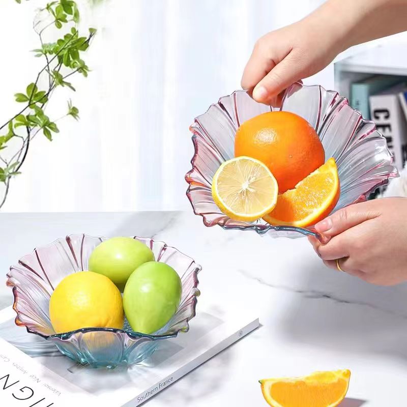 【两只装】海棠花果冻色欧式创意玻璃沙拉碗家用大容量零食水果盘