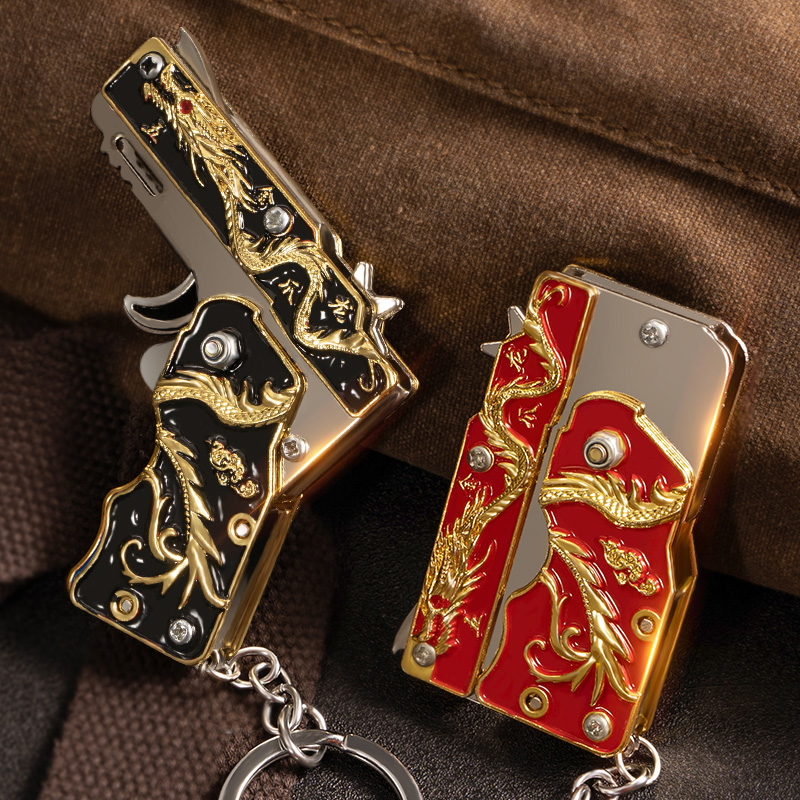 合金折叠皮筋枪玩具六连发打皮筋男孩创意礼物挂件整蛊玩具枪道具