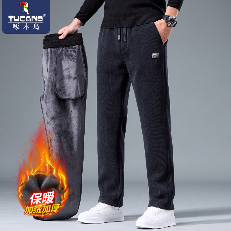 啄木鸟裤子冬季男士加绒休闲裤男款爆款2025新款潮牌百搭直筒长裤